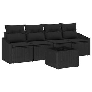 vidaXL Sofa Set mit Kissen mit Speicher 5 pcs Schwarz Poly-Rattan