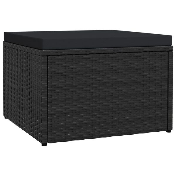 vidaXL Outdoor-Fu&szlig;hocker mit Kissen Schwarz Polyrattan