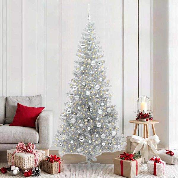 vidaXL Weihnachtsbaum mit 300 LEDs mit St&auml;nder Silber 210 cm PET