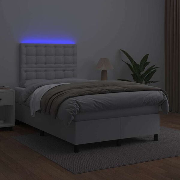 vidaXL Boxspringbett mit Matratze & LED Wei&szlig; 120x190 cm Kunstleder