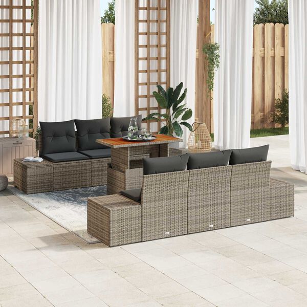 vidaXL Garten-Sofa-Set mit Speicher 7 pcs Grau Poly Rattan
