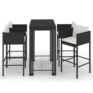 vidaXL 5-tlg. Gartenbar-Set mit Kissen Poly Rattan Schwarz