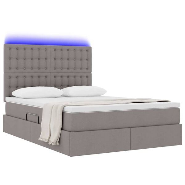 vidaXL Bett mit Stauraum und LED mit LED Taupe 140 x 190 cm Polyester
