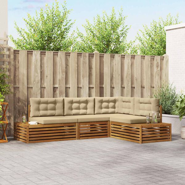 vidaXL Outdoor-Sofagarnitur mit Kissen 4 St&uuml;ck Natur und Beige