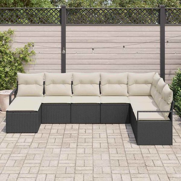 vidaXL Sofa Set mit Kissen 8 pcs Schwarz Poly Rattan