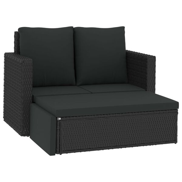 vidaXL 2-tlg. Garten-Lounge-Set mit Auflagen Poly Rattan Schwarz