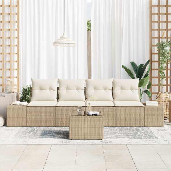 vidaXL Sofa Set mit Kissen 5 pcs Beige und Creme Poly Rattan