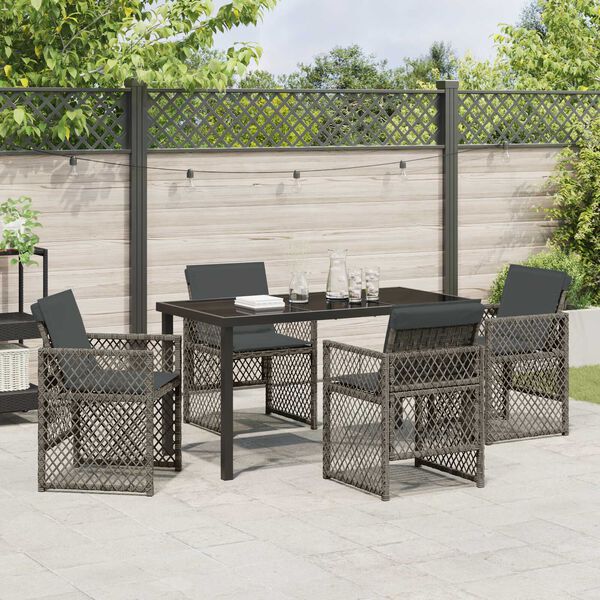 vidaXL Garten Essgruppe 5 pcs Grau Poly-Rattan