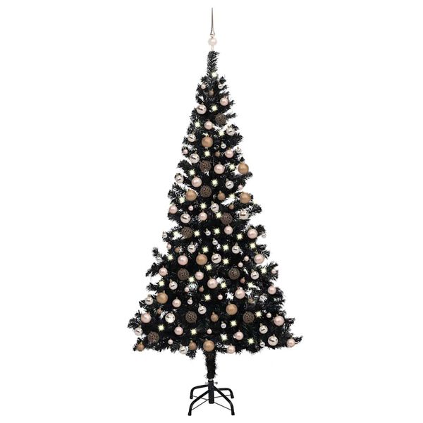 vidaXL Künstlicher Weihnachtsbaum Beleuchtung & Kugeln Schwarz 210 cm