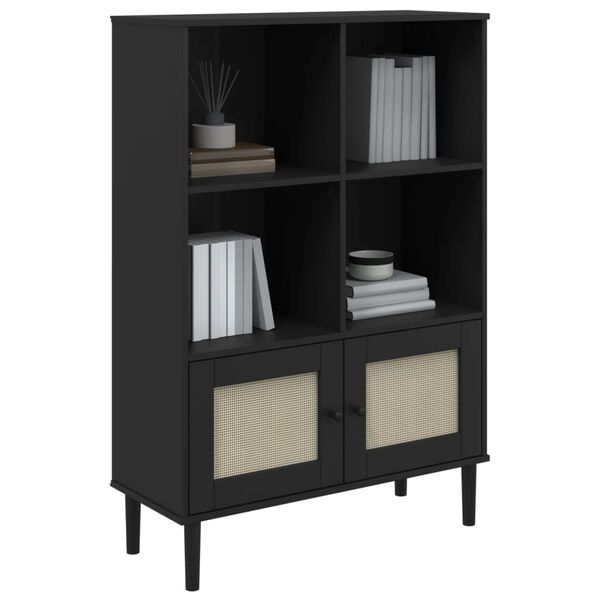 vidaXL B&uuml;cherschrank SENJA Rattan-Look Schwarz 90x35x130cm Kiefernholz