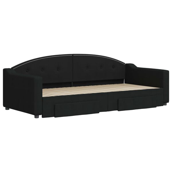 vidaXL Tagesbett Ausziehbar mit Schubladen Schwarz 90x200 cm Stoff