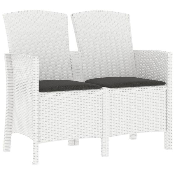 vidaXL Gartenbank 2-Sitzer mit Kissen PP-Rattan Wei&szlig;
