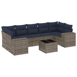 vidaXL 8-teiliges Gartensofa-Set mit Kissen, grau, Polyrattan