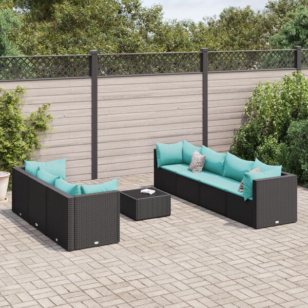 vidaXL 8-tlg. Garten-Lounge-Set mit Kissen Schwarz Poly Rattan