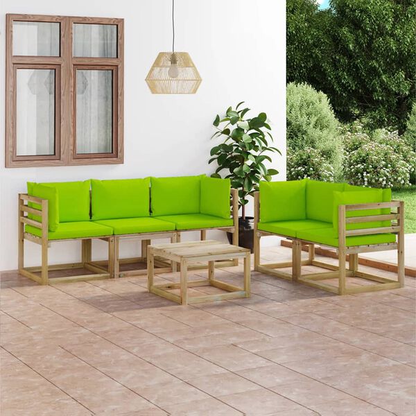 vidaXL 6-tlg. Garten-Lounge-Set mit Hellgr&uuml;nen Kissen