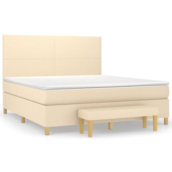 vidaXL Boxspringbett mit Matratze Creme 180x200 cm Stoff