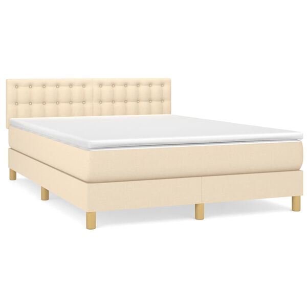 vidaXL Boxspringbett mit Matratze Creme 140x190 cm Stoff