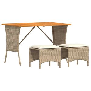 vidaXL 3-tlg. Garten-Essgruppe mit Kissen Beige Poly Rattan