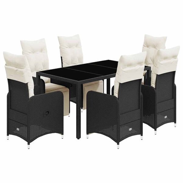 vidaXL 7-tlg. Garten-Bistro-Set mit Kissen Schwarz Poly Rattan