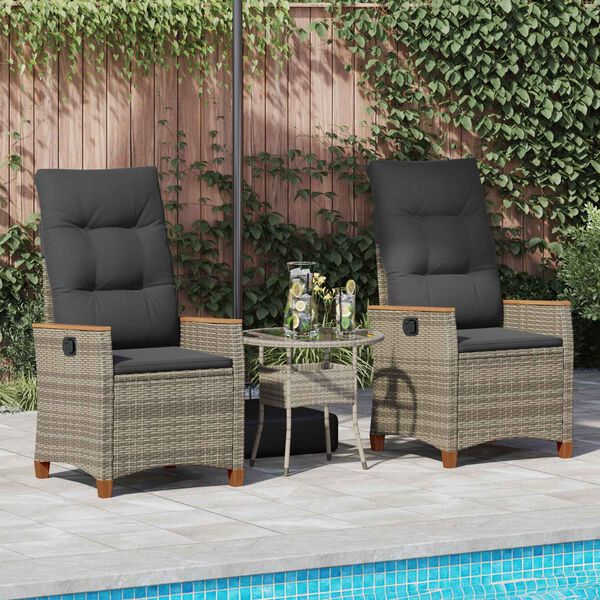 vidaXL Verstellbarer Gartenstuhl Grau und Dunkelgrau Poly-Rattan