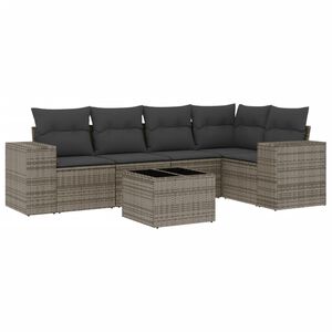 vidaXL 6-tlg. Garten-Sofagarnitur mit Kissen Grau Poly Rattan