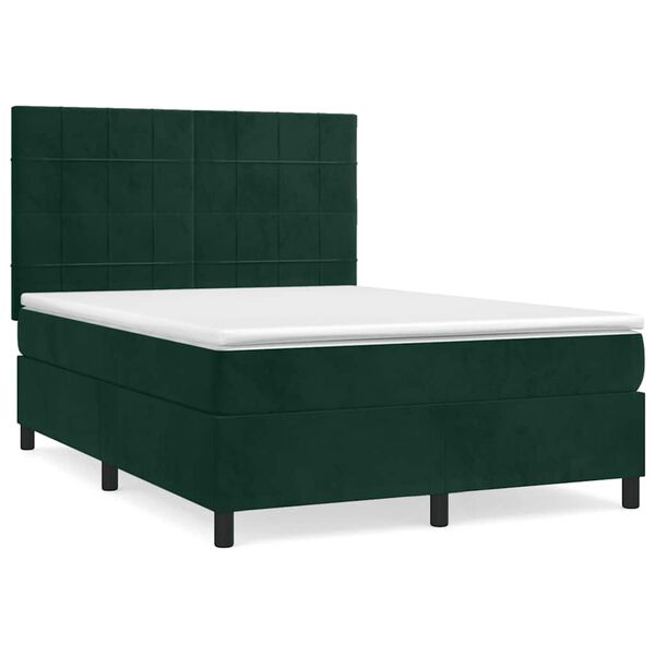 vidaXL Boxspringbett mit Matratze Dunkelgr&uuml;n 140x200 cm Samt