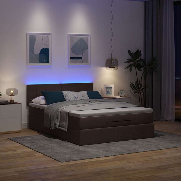 vidaXL Ottomanische Bett mit Matratze & LEDs Dunkelbraun 140x190 cm