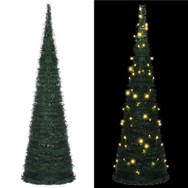 vidaXL K&uuml;nstlicher Pop-Up-Weihnachtsbaum mit Beleuchtung Gr&uuml;n 210 cm