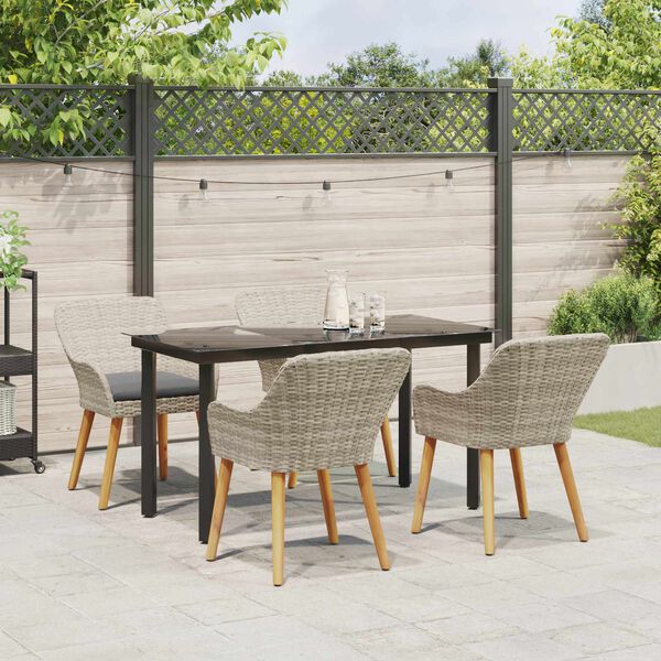 vidaXL Garten Essgruppe mit Kissen 5 pcs Hellgrau Poly-Rattan