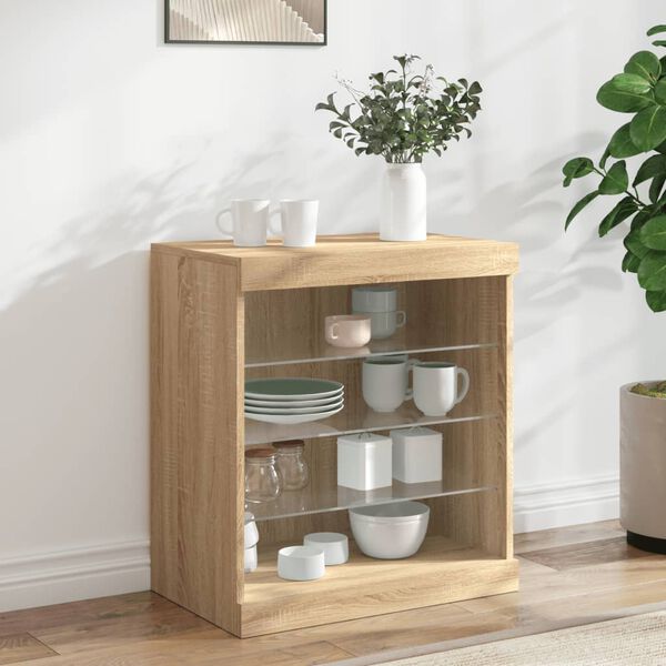 vidaXL Sideboard mit LED-Leuchten Sonoma-Eiche 60,5x37x67 cm