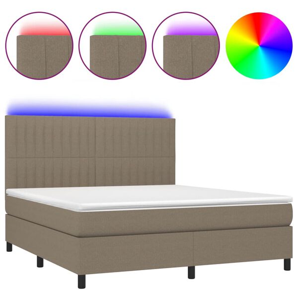 vidaXL Boxspringbett mit Matratze & LED Taupe 160x200 cm Stoff