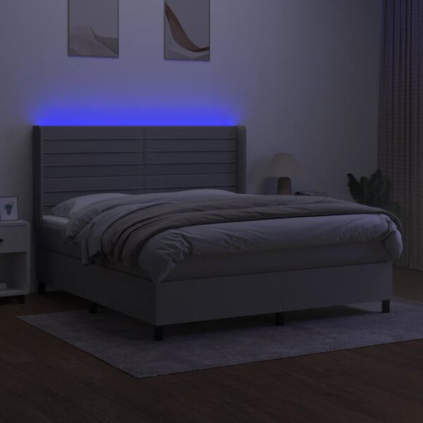 vidaXL Boxspringbett mit Matratze & LED Hellgrau 160x200 cm Stoff