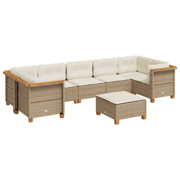vidaXL 8-tlg. Garten-Sofagarnitur mit Kissen Beige Poly Rattan