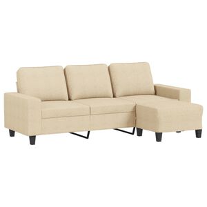 vidaXL 3-Sitzer-Sofa mit Hocker Creme 180 cm Stoff