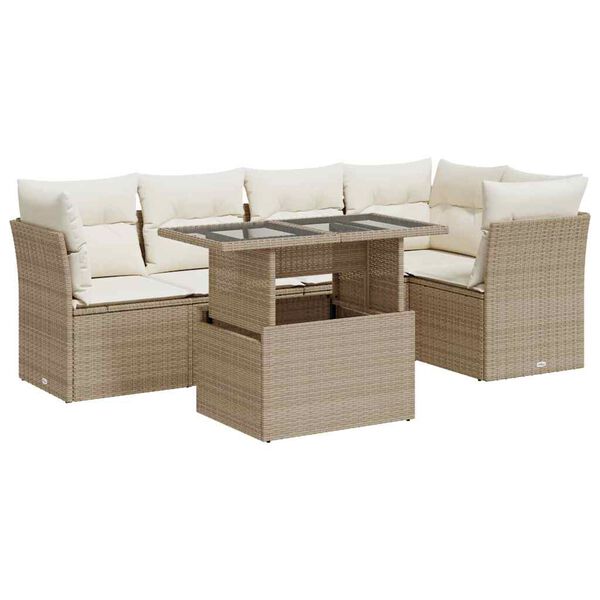 vidaXL 6-tlg. Garten-Sofagarnitur mit Kissen Beige Poly Rattan