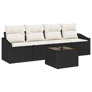 vidaXL Sofa Set 5 stk. Schwarz und Creme Poly-Rattan