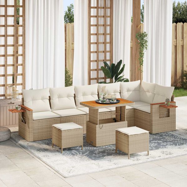 vidaXL Gartensofa-set mit Kissen 9 pcs Beige und Creme