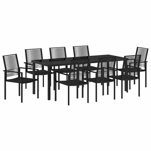 vidaXL Garten Essgruppe 9 pcs Schwarz Pulverbeschichteter Stahl