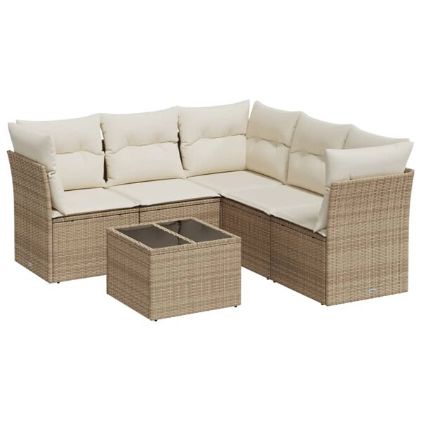 vidaXL 6-tlg. Garten-Sofagarnitur mit Kissen Beige Poly Rattan