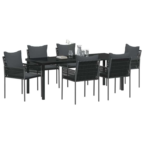 vidaXL Garten Essgruppe 7 pcs Schwarz und Grau PE-Rattan