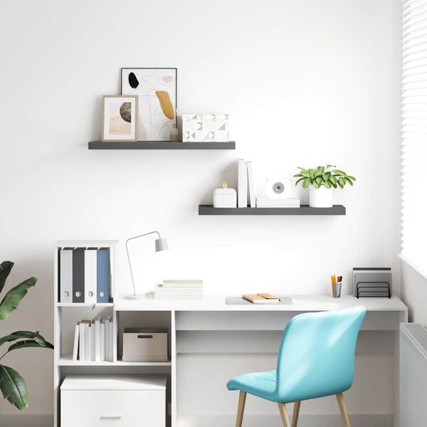 vidaXL Schweberegale 2 Stk. Hochglanz-Grau 80x23,5x3,8 cm MDF