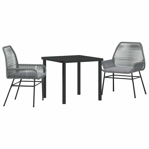 vidaXL Garten Essgruppe mit Kissen 3 pcs Grau Poly-Rattan