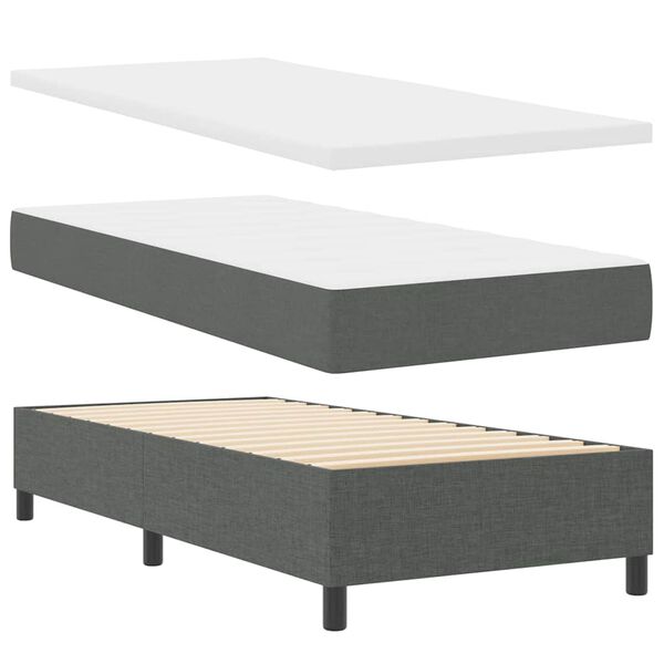 vidaXL Boxspringbett mit Matratze Dunkelgrau 90 x 190 cm Stoff