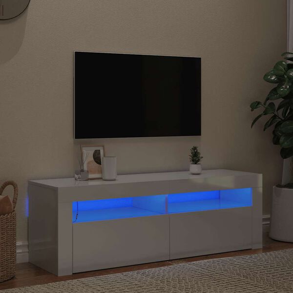 vidaXL TV-Schrank mit LED-Leuchten Hochglanz-Wei&szlig; 120x35x40 cm