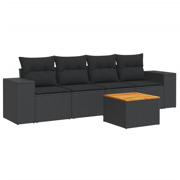 vidaXL 5-tlg. Garten-Sofagarnitur mit Kissen Schwarz Poly Rattan