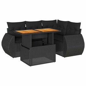 vidaXL 5-tlg. Garten-Sofagarnitur mit Kissen Schwarz Poly Rattan