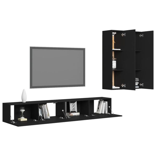 vidaXL 4-tlg. TV-Schrank-Set Schwarz Holzwerkstoff
