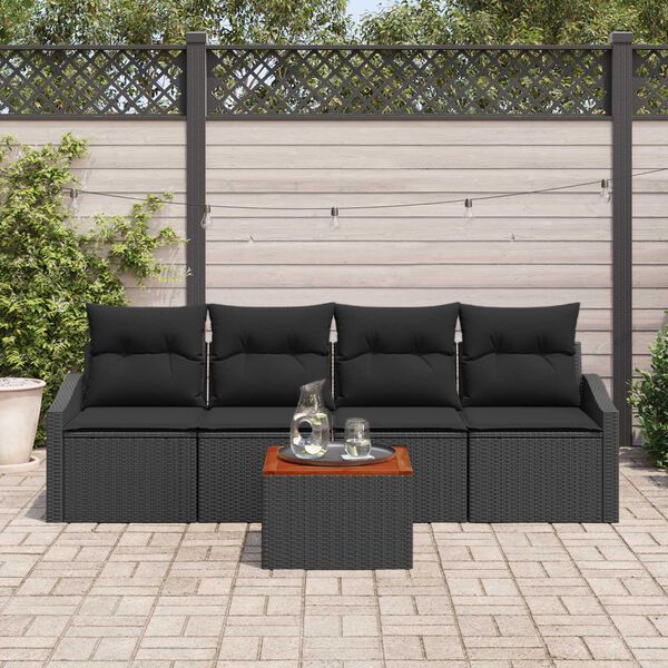 vidaXL Gartensofa-set mit Kissen 5 pcs Schwarz Poly-Rattan