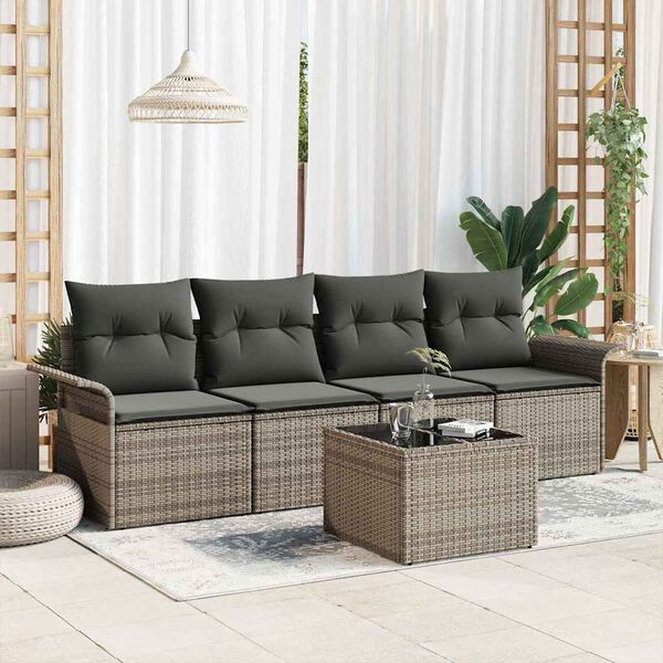 vidaXL Gartensofa-set mit Kissen mit Speicher 5 pcs Grau Poly-Rattan