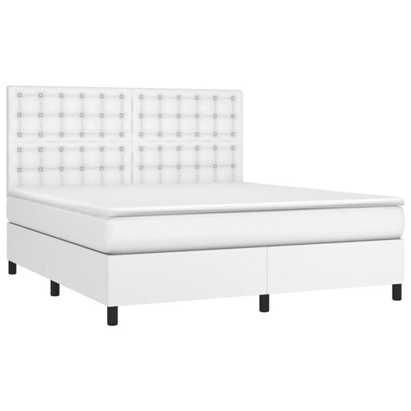 vidaXL Boxspringbett mit Matratze Wei&szlig; 160x200 cm Kunstleder